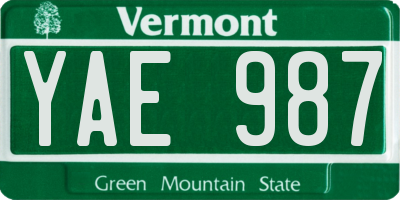 VT license plate YAE987