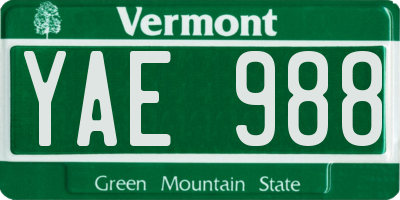 VT license plate YAE988