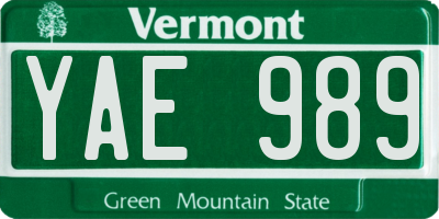 VT license plate YAE989