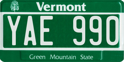 VT license plate YAE990