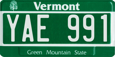 VT license plate YAE991