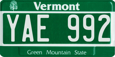 VT license plate YAE992