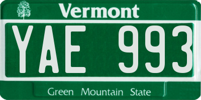 VT license plate YAE993