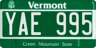 VT license plate YAE995