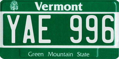VT license plate YAE996