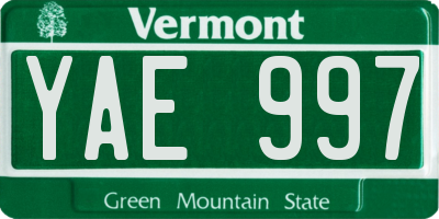 VT license plate YAE997