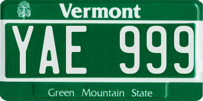 VT license plate YAE999