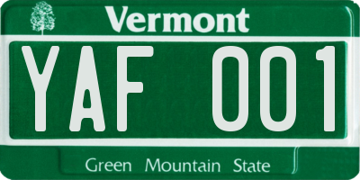 VT license plate YAF001