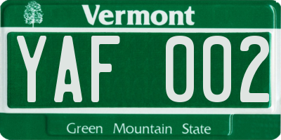 VT license plate YAF002