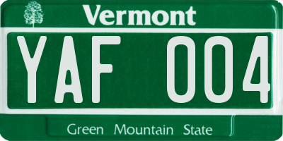VT license plate YAF004