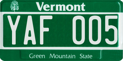 VT license plate YAF005