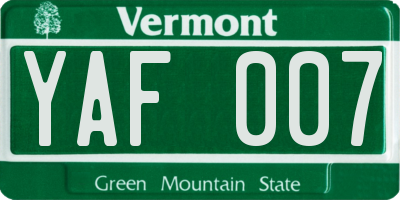 VT license plate YAF007