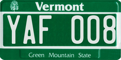 VT license plate YAF008