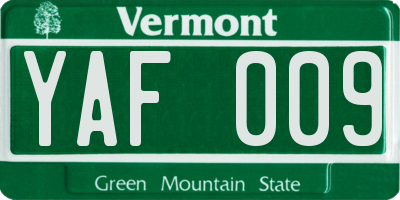 VT license plate YAF009