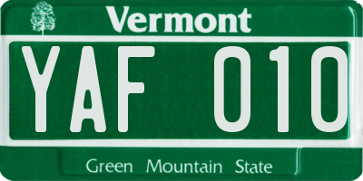 VT license plate YAF010