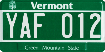 VT license plate YAF012