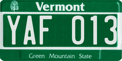 VT license plate YAF013