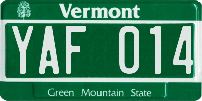 VT license plate YAF014