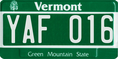 VT license plate YAF016