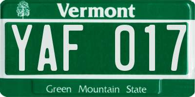 VT license plate YAF017