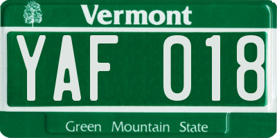 VT license plate YAF018