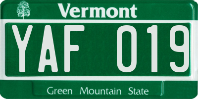 VT license plate YAF019