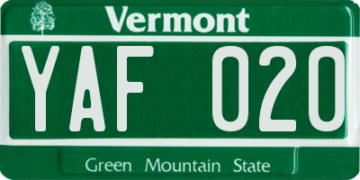 VT license plate YAF020
