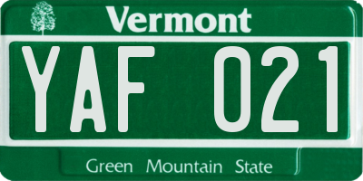 VT license plate YAF021