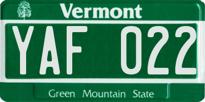 VT license plate YAF022