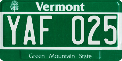 VT license plate YAF025