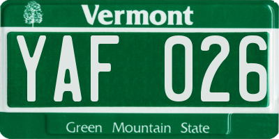VT license plate YAF026