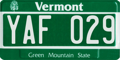 VT license plate YAF029
