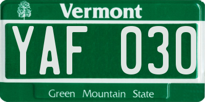 VT license plate YAF030