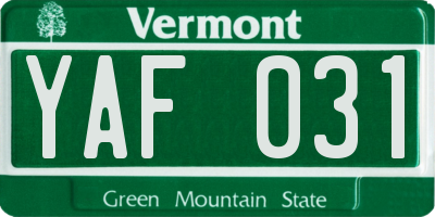 VT license plate YAF031