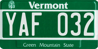 VT license plate YAF032