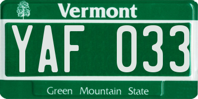 VT license plate YAF033