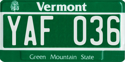 VT license plate YAF036