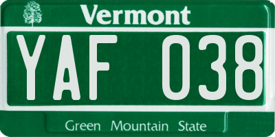 VT license plate YAF038