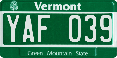 VT license plate YAF039