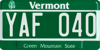 VT license plate YAF040