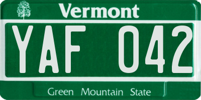 VT license plate YAF042