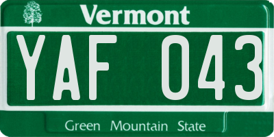VT license plate YAF043