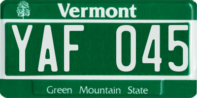 VT license plate YAF045