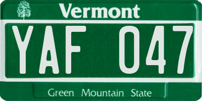 VT license plate YAF047