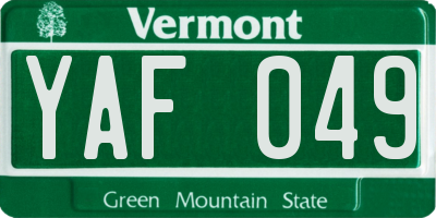 VT license plate YAF049