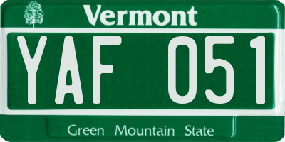 VT license plate YAF051