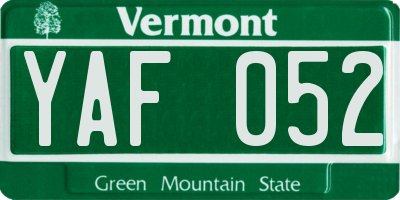 VT license plate YAF052
