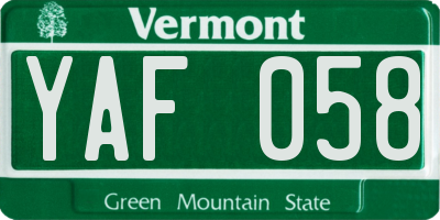 VT license plate YAF058