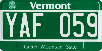 VT license plate YAF059
