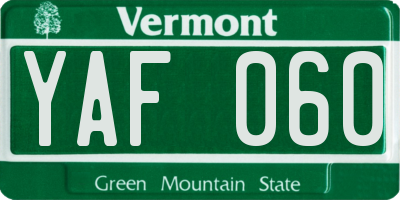 VT license plate YAF060